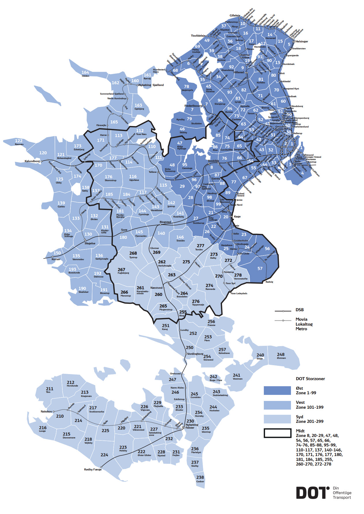 Alle zoner Sjælland og øerne
